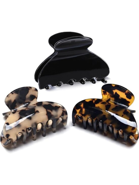 Accessories - Tortoise & Leopard Print Medium Hair Claw Clips for Women - 3 Pack Hair